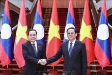 Le président de l'Assemblée nationale, Tran Thanh Man (gauche), et le Premier ministre lao, Sonexay Siphandone. Photo : VNA.