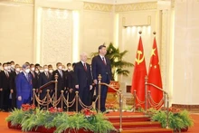 La cérémonie d'accueil du Secrétaire général du Comité central du Parti communiste du Vietnam, Nguyên Phu Trong. Photo : VNA.
