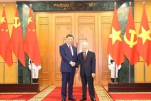 Le Secrétaire général du Parti communiste du Vietnam Nguyen Phu Trong (droite) et le Secrétaire général du Parti communiste chinois et Président chinois Xi Jinping. Photo : VNA