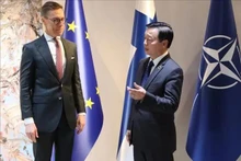 Le vice-Premier ministre Tran Hong Ha (droite) et le président finlandais, Alexander Stubb. Photo: VNA