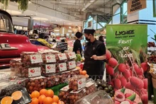 Des litchis frais de Bac Giang (au Nord du Vietnam) vendus au centre commercial Siam Paragon. Photo : VNA.