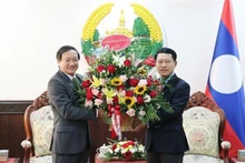 L'ambassadeur Nguyên Ba Hùng (à gauche) et le Vice-Premier ministre et ministre lao des Affaires étrangères, Saleumxay Kommaith. Photo : VNA.