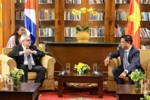Le président du Conseil populaire de la ville de Dà Nang, Luong Nguyên Minh Triêt (à droite) et le secrétaire de l’Assemblée nationale du pouvoir populaire et du Conseil d’État de Cuba, Homero Acosta Álvarez. Photo : VNA. 