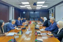 Séance de travail entre le vice-ministre vietnamien des Affaires étrangères, Pham Quang Hiêu, et la vice-ministre jordanienne de l'Industrie, du Commerce et de l'Approvisionnement, Dana Al-Zoubi. Photo : VNA.