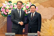 Le Président de l’Assemblée nationale du Vietnam, Vuong Dinh Huê (à droite) et Daniel Caspary, Président du Parlement européen pour les relations avec les pays d'Asie du Sud-Est et l'ASEAN. Photo : NDEL.