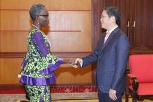 Le chef de la Commission économique du Comité central du Parti communiste vietnamien, Trân Tuân Anh (à dtoite) et la directrice générale adjointe de FMI, Antoinette Monsio Sayeh. Photo : VNA.