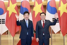 Le Président de l'Assemblée nationale vietnamien Vuong Dinh Huê (à droite) et son homologue sud-coréen Kim Jin Pyo. Photo : VNA