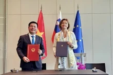 Le ministre vietnamien de l'Industrie et du Commerce, Nguyên Hông Diên et la Vice-Première ministre slovène et ministre des Affaires étrangères et européennes, Tanja Fajon, lors de la 3e réunion du Comité intergouvernemental de coopération économique Vietnam - Slovénie. Photo : congthuong.vn