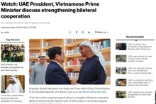 Khaleej Times met en lumière une rencontre entre le président des Émirats arabes unis, Cheikh Mohamed, et le Premier ministre vietnamien Pham Minh Chinh. Photo : Khaleej Times.