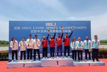 L'équipe vietnamienne remporte la médaille d'or dans l'épreuve mixte C4 hommes-femmes. Photo : thethao247.vn