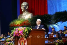 Le Secrétaire général du PCV, Nguyên Phu Trong, prend la parole à l'ouverture du 13e Congrès des syndicats vietnamiens. Photo : VNA.