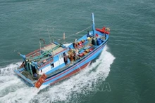 Un bateau de pêche au large de la ville de Khanh Hai, district de Ninh Hai, province de Ninh Thuân. Photo : VNA.
