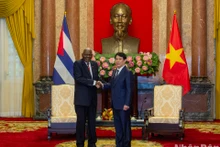Entrevue entre le président Luong Cuong (droite) et le président de l'ANPP de Cuba Esteban Lazo Hernández. Photo : NDEL.