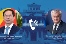 Le vice-PM et ministre des AE du Vietnam s'entretient par téléphone avec le ministre ukrainien des AE. Photo : VNA.