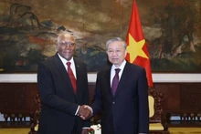 Le secrétaire général du Parti Tô Lâm (droite) rencontre le vice-président cubain Salvador Valdes Mesa. Photo: VNA