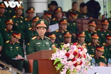 Le général Phan Van Giang, membre du Bureau politique, vice-secrétaire de la Commission militaire centrale et ministre de la Défense, prend la parole. Photo: VOV