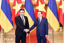 Le président de l'Assemblée nationale (AN) du Vietnam, Trân Thanh Mân (droite) et son homologue arménien, Alen Simonyan, le 19 novembre 2024. Photo : VNA.