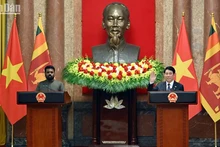 Le président vietnamien Luong Cuong et son homologue sri-lankais Anura Kumara Dissanayaka lors de la rencontre avec la presse. Photo : NDEL.