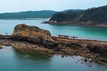 Les visiteurs peuvent profiter d’activités, telles que la baignade et la pêche autour de l’île de Thanh Lan, située dans le district de Co To, province de Quang Ninh. Photo : NDEL.