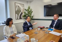 Lors de la séance de travail entre l'ambassadeur du Vietnam au Royaume-Uni, Nguyen Hoang Long et le président de la Chambre de commerce de Belfast, Simon Hamilton. Photo : VNA 