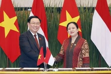 Le Président de l'Assemblée nationale (AN) du Vietnam, Vuong Dinh Huê et la Présidente du Conseil représentatif du Peuple d'Indonésie Puan Maharani. Photo : VNA.