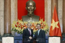 Le Président Vo Van Thuong (à droite) et Wang Yi, membre du Bureau Politique, chef du Bureau de la Commission des Affaires étrangères du Comité central du Parti communiste chinois (PCC) et ministre des Affaires étrangères. Photo : VNA.