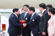 Cérémonie d'accueil du Premier ministre Pham Minh Chinh à Hiroshima (Japon). Photo: VNA
