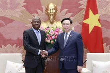 Le président de l’Assemblée nationale du Vietnam, Vuong Dinh Huê (droite) serrant la main du directeur général de l’OIT, Gilbert F. Houngbo, à Hanoi, le 30 juin. Photo: VNA
