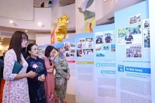 Des délégués visitent l'exposition ''17 visages d'action du Vietnam pour le développement durable''. Photo : VNA.