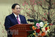 Le Premier ministre Pham Minh Chinh s'exprime lors de la rencontre. Photo: VNA