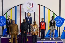L’athlète vietnamienne, Nguyen Thi Oanh, a remporté la médaille de bronze en lutte libre dans la catégorie des 53 kilos pour les femmes. Photo: Cục HTQT- Bộ VHTT&DL