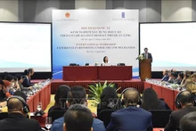Vue générale du colloque international sur les expériences de rédaction de rapports dans le cadre du mécanisme d'EPU. Photo : VNA.