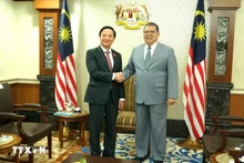 Le président de la Chambre des représentants de Malaisie Tan Sri Dato' Johari Bin Abdul et le vice-président de l'Assemblée nationale du Vietnam, Nguyên Khac Dinh (gauche). Photo : VNA.