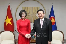 Ton Thi Ngoc Huong, la nouvelle ambassadrice et représentante permanente du Vietnam au bloc à Jakarta (droite) et le secrétaire général de l'Association des nations de l'Asie du Sud-Est (ASEAN), Kao Kim Hourn. Photo : VNA