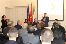 L’ambassadeur du Vietnam en Italie Duong Hai Hung lors de la rencontre avec les entreprises des régions italiennes des Pouilles et de Basilicata. Photo : VNA.