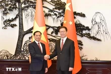Le vice-Premier ministre et ministre des Affaires étrangères du Vietnam, Bui Thanh Son (à gauche) et le vice-président chinois Han Zheng. Photo : VNA.