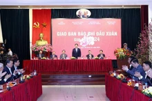Vue du briefing des organes de presse, à Hanoi, le 20 février. Photo : VNA.