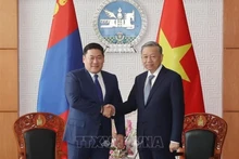 Le secrétaire général du Parti communiste du Vietnam et président Tô Lâm (droite) et le Premier ministre de Mongolie Luvsannamsrain Oyun-Erdene. Photo : VNA.