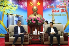 Le président du Comité populaire de la province de Binh Duong, Vo Van Minh, (à droite) et Preben Elnef, vice-président du groupe LEGO et directeur général de LEGO Manufacturing Vietnam. Photo : VNA