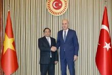 Le PM vietnamien, Pham Minh Chinh (à gauche) et le Président de la Grande Assemblée nationale de Turquie, Numan Kurtulmus, le 29 novembre à Ankara. Photo : VNA.