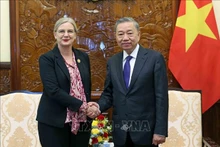 Le Président vietnamien To Lam (à droite) et l'ambassadrice de Suède, Ann Mawe, le 28 juin à Hanoï. Photo :VNA