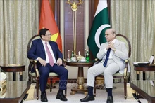 Le Premier ministre Pham Minh Chinh (gauche) rencontre son homologue pakistanais Shehbaz Sharif. Photo : VNA.