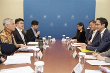 Le vice-ministre vietnamien des Affaires étrangères Dô Hung Viêt (à droite) et le secrétaire permanent du ministère singapourien des Affaires étrangères Albert Chua lors de la 16e consultation politique Vietnam-Singapour, à Singapour, le 4 septembre. Photo : VNA.