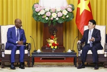 Le président de la République, Luong Cuong (à droite), et le ministre togolais des Affaires étrangères, de l'Intégration régionale et des Togolais de l'Extérieur, Robert Dussey, le 8 janvier à Hanoï. Photo : VNA.