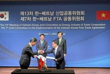 Signature de documents de coopération entre des organes et entreprises vietnamiens et sud-coréens. Photo : VNA.