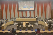 L’ambassadeur Dang Hoàng Giang, chef de la Mission permanente du Vietnam à l’ONU lors de la séance de présentation du rapport du groupe d'experts sur les minéraux essentiels. Photo : VNA