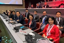 La délégation vietnamienne lors de la 34e Conférence internationale de la Croix-Rouge et du Croissant-Rouge à Genève, en Suisse. Photo : baoquocte.vn
