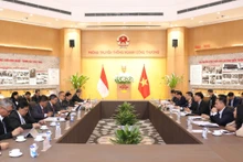 Vue générale de la séance de travail entre le ministre vietnamien de l’Industrie et du Commerce, Nguyên Hông Diên, et son homologue indonésien de l’Industrie, Agus Gumiwang Kartasasmita, le 11 janvier à Hanoi. Photo : tapchicongthuong.