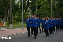 Les sportifs de la délégation vietnamienne. Photo : VNA.