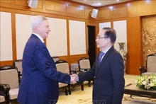 Le chef de la Commission des Relations extérieures du Comité central du Parti communiste vietnamien, Lê Hoài Trung (à droite) et Vladimir Titov, premier vice-ministre russe des Affaires étrangères. Photo: VNA.